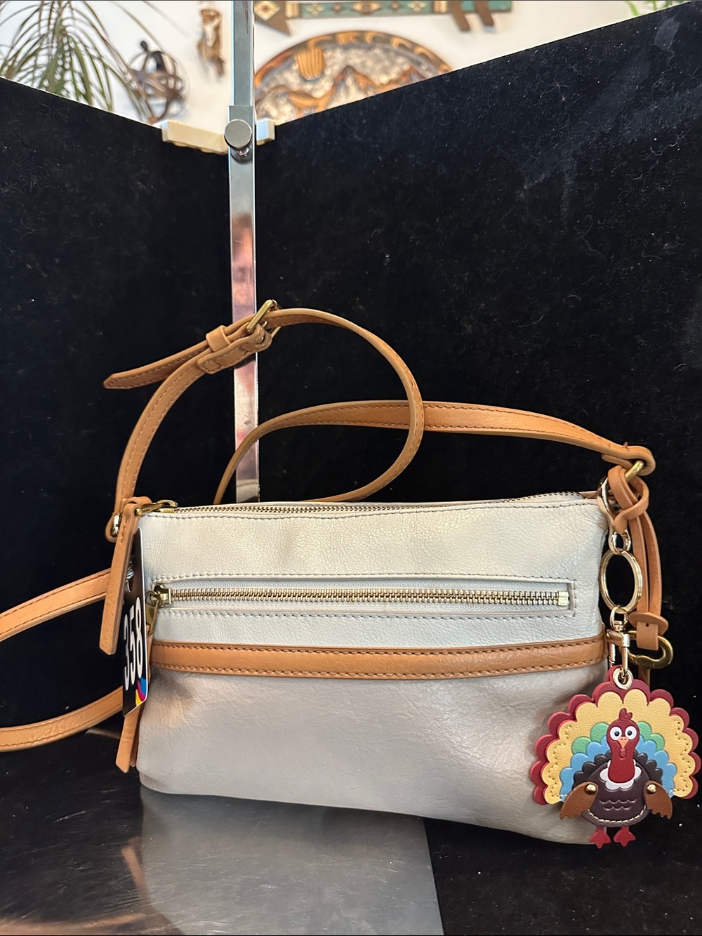Fossil #358 Crossbody Bag in Cream and Tan -